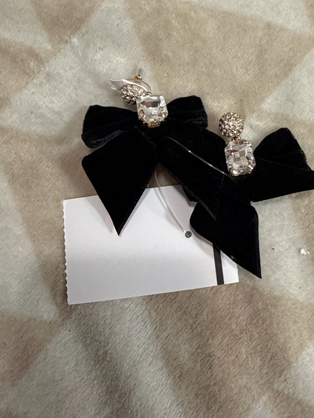 NWOT j crew Velvet bow crystal statement earrings - Picture 2 of 3